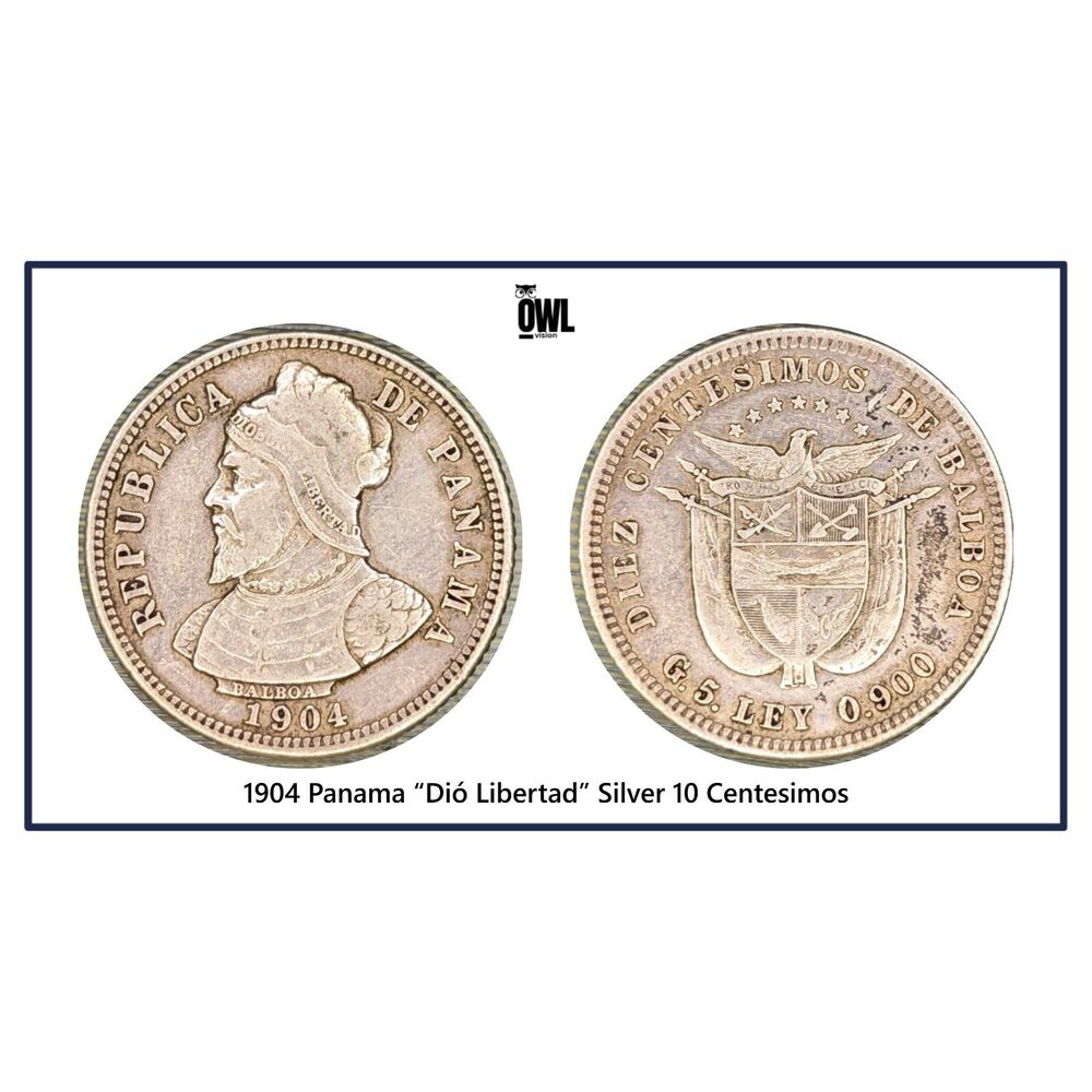 1904 Panama 10 Centesimos Silver .900 Balboa